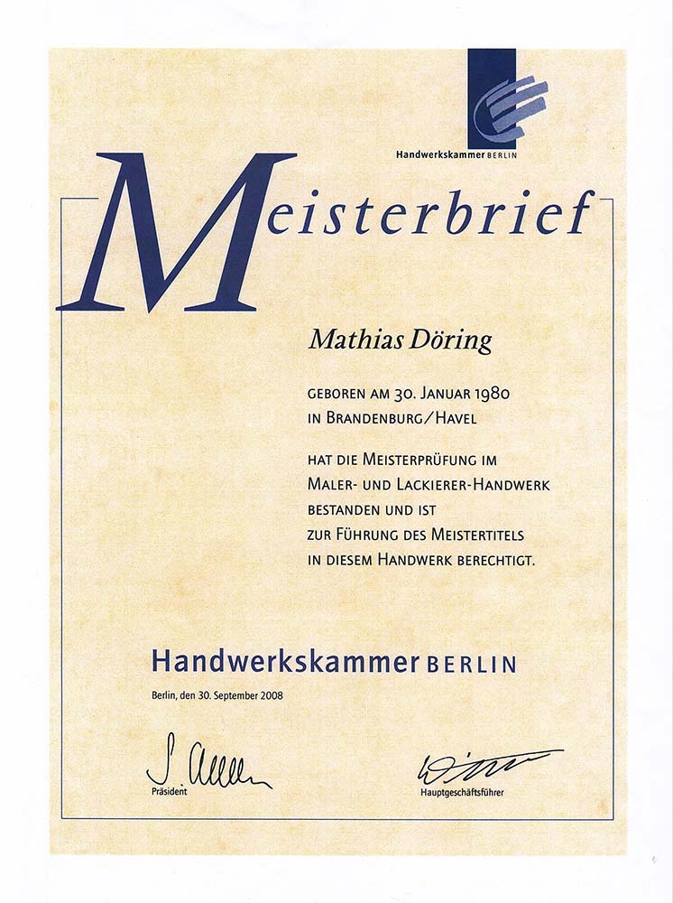 Meisterbrief Mathias Döring